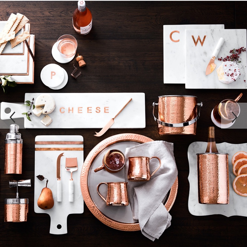 Williams Sonoma “K” Marble & Copper Monogram Board Cheese Charcuterie - Picture 6 of 8